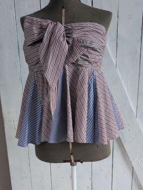 Anthropologie Striped Bow Front Peplum Tube Top in Red, White & Blue